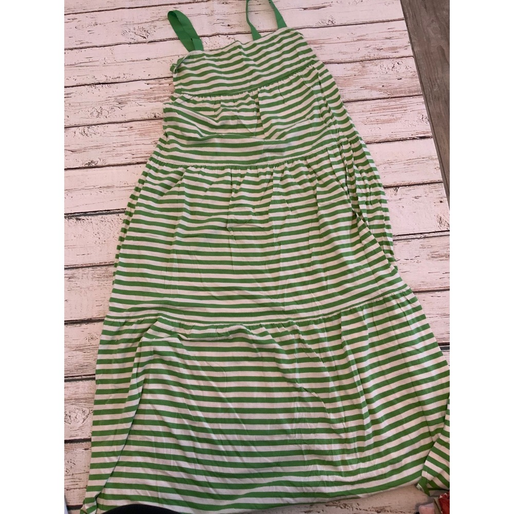 Old Navy Green White Striped Tiered Maxi Dress Ribbon Straps Womens Medium
